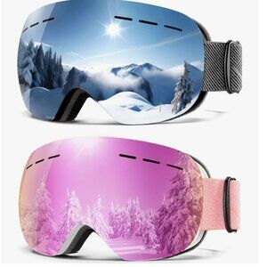Snow Goggles with Anti Fog and UV Protection Over Glasses 2 Pack